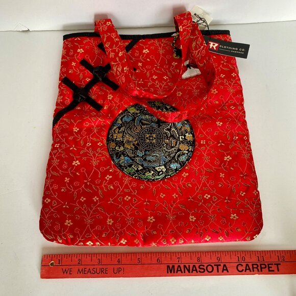 Asian Rampage Clothing Red Black Dragon Medallion Tote Bag Lucky Bat Charm NWT - Picture 9 of 11